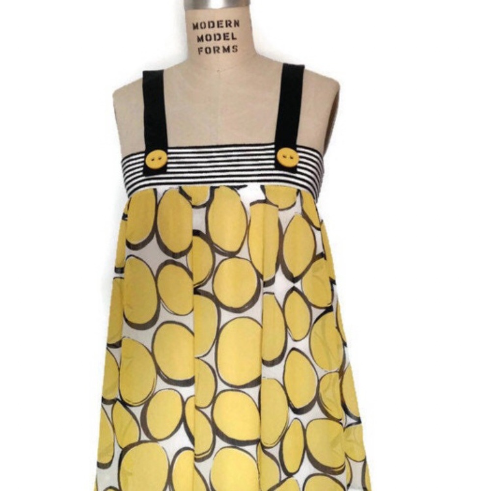Yellow Polka Dot Sundress with Striped Bodice from the 70s